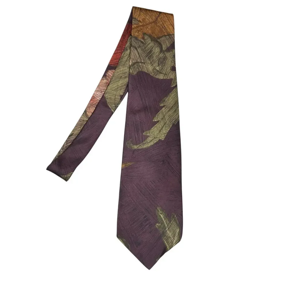Italian All Silk Handmade Neck Tie Mens‎ Purple Abstract Leaf Timeless Classic